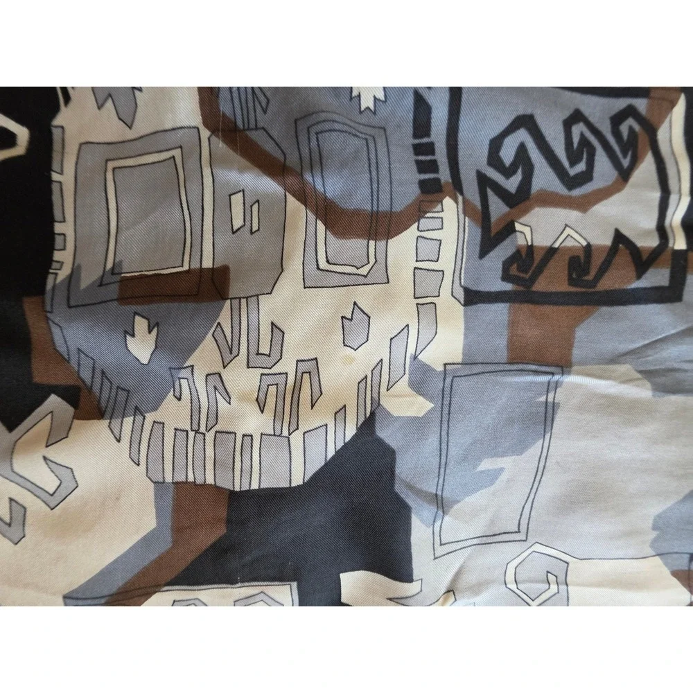 Givenchy VTG Elegant Chic Heritage Logo‎ Geometric Gray Brown Silk Scarf (flaws)